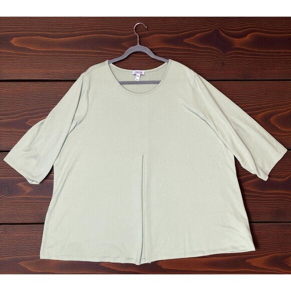 Dia & Co 3X Green V-Neck Soft Tunic Bell 3/4 Sleeves Double Fold Front Fall Chic - Picture 3 of 8